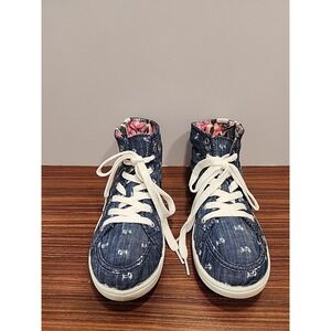 Roxy Harbour Cotton Womens Shoes Sz 7.5 Blue White Palm Trees Beachy Sneakers‎